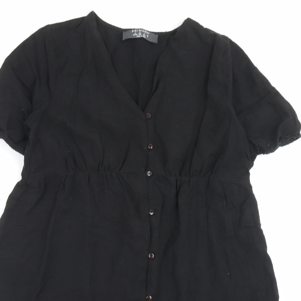 Primark Womens Black Viscose A-Line Size 10 V-Neck Button