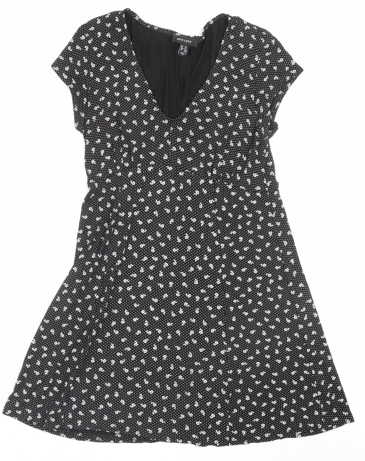 New Look Womens Black Floral Viscose A-Line Size 14 V-Neck Pullover