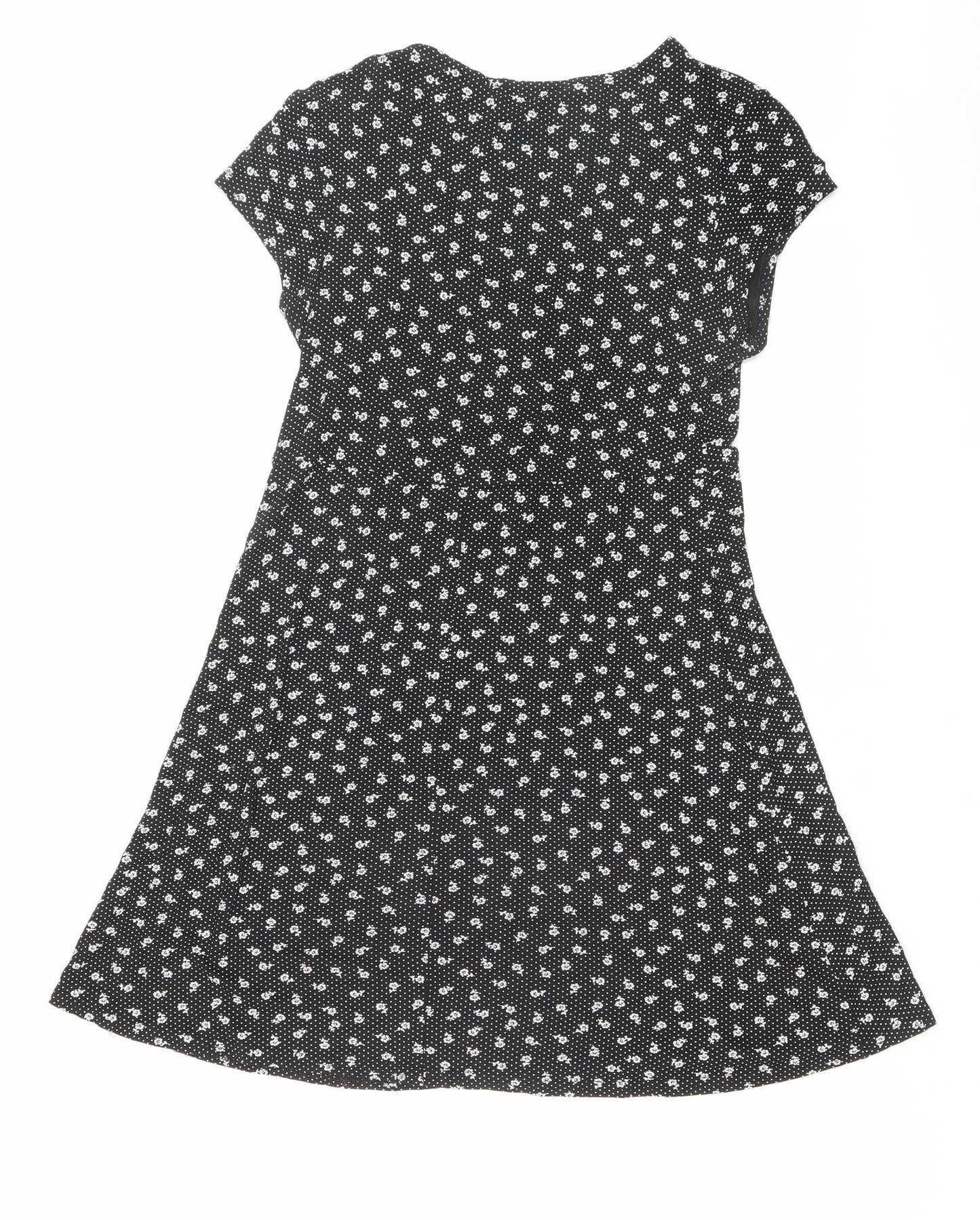 New Look Womens Black Floral Viscose A-Line Size 14 V-Neck Pullover