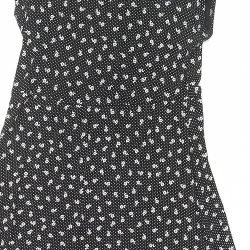 New Look Womens Black Floral Viscose A-Line Size 14 V-Neck Pullover