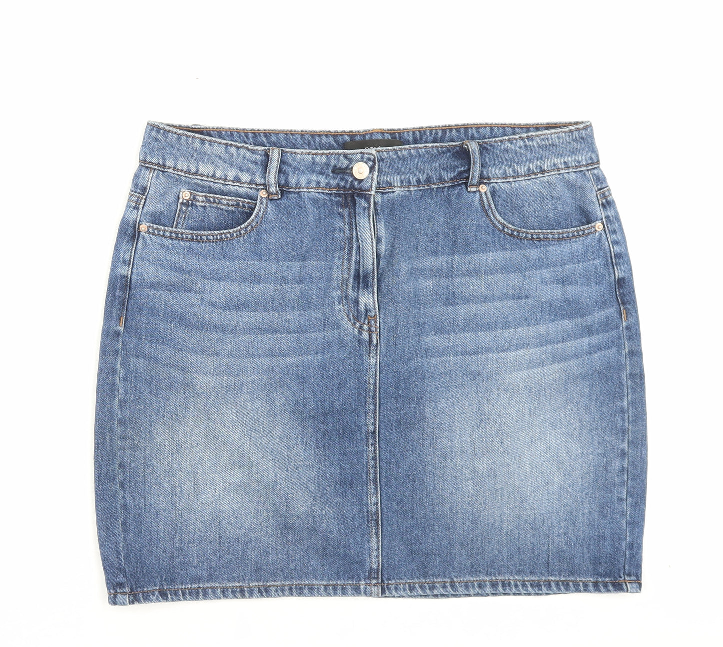 NEXT Womens Blue Cotton A-Line Skirt Size 14 Button