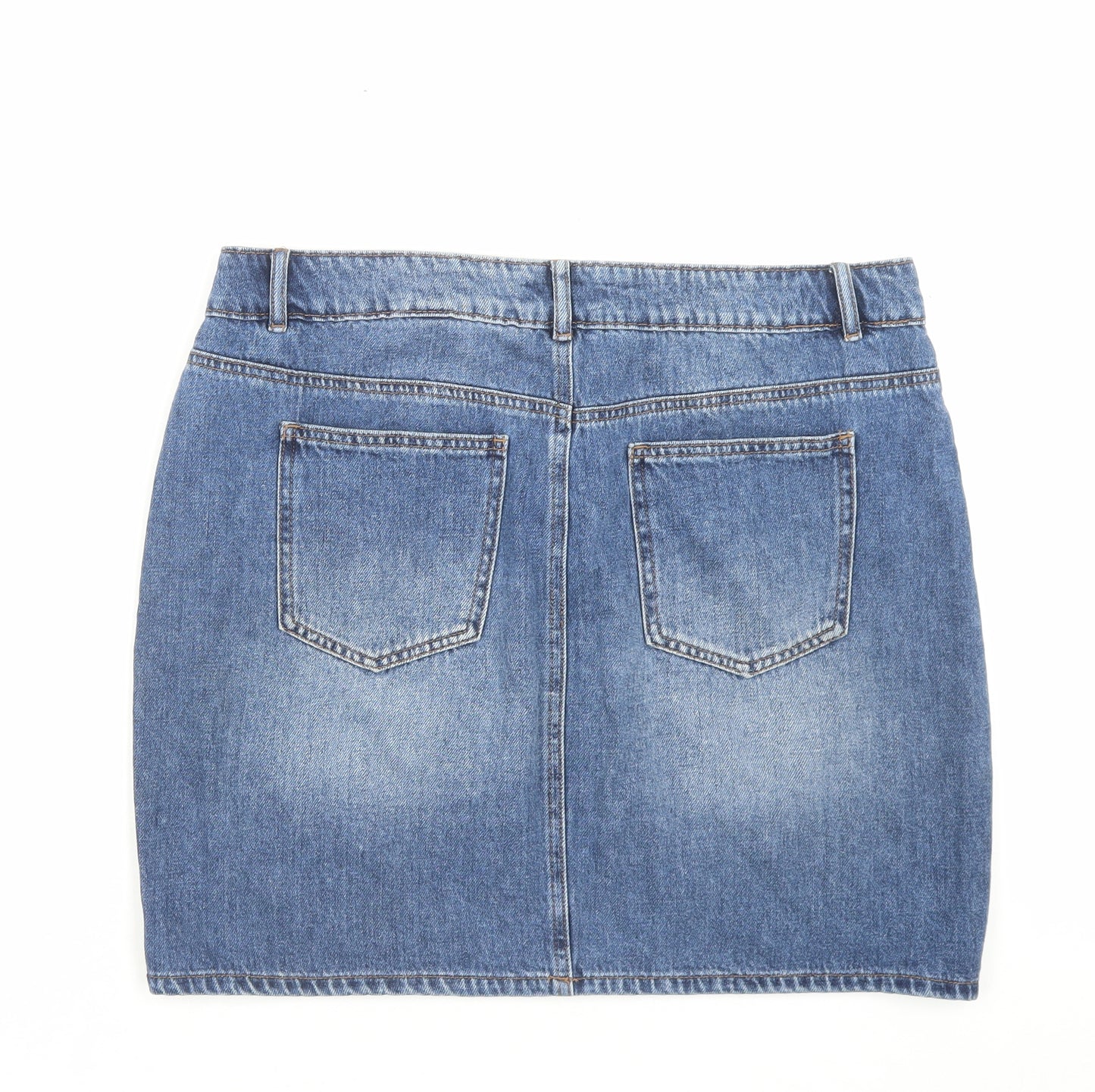 NEXT Womens Blue Cotton A-Line Skirt Size 14 Button