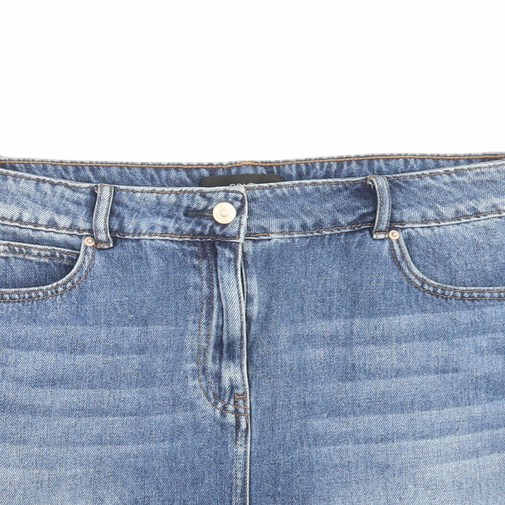 NEXT Womens Blue Cotton A-Line Skirt Size 14 Button