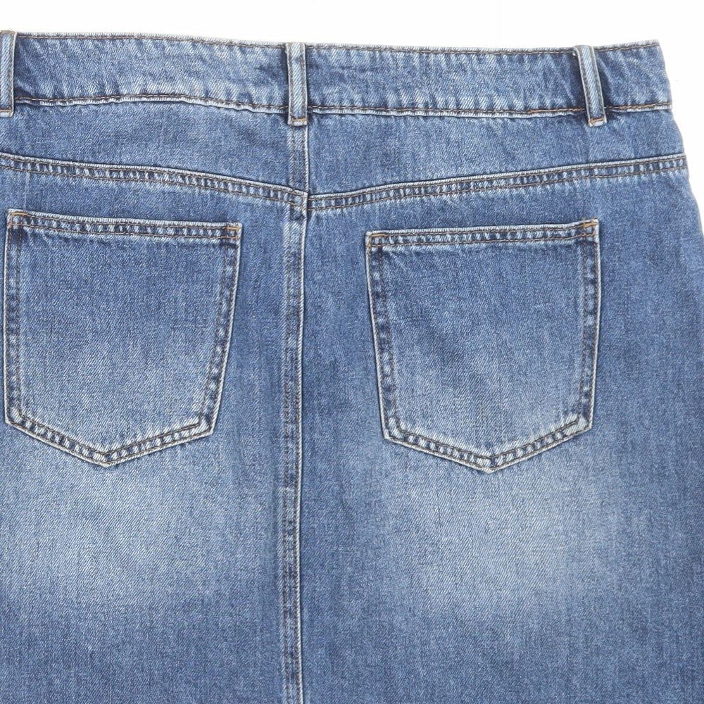NEXT Womens Blue Cotton A-Line Skirt Size 14 Button