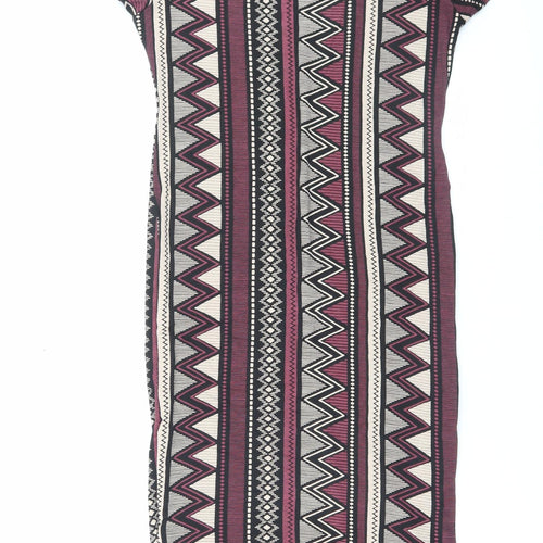 London Womens Multicoloured Geometric Viscose Bodycon Size M Boat Neck Pullover
