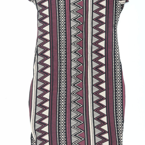 London Womens Multicoloured Geometric Viscose Bodycon Size M Boat Neck Pullover