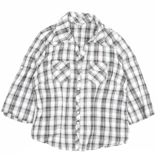 Mia Moda Womens Grey Plaid Cotton Basic Button-Up Size 16 Collared