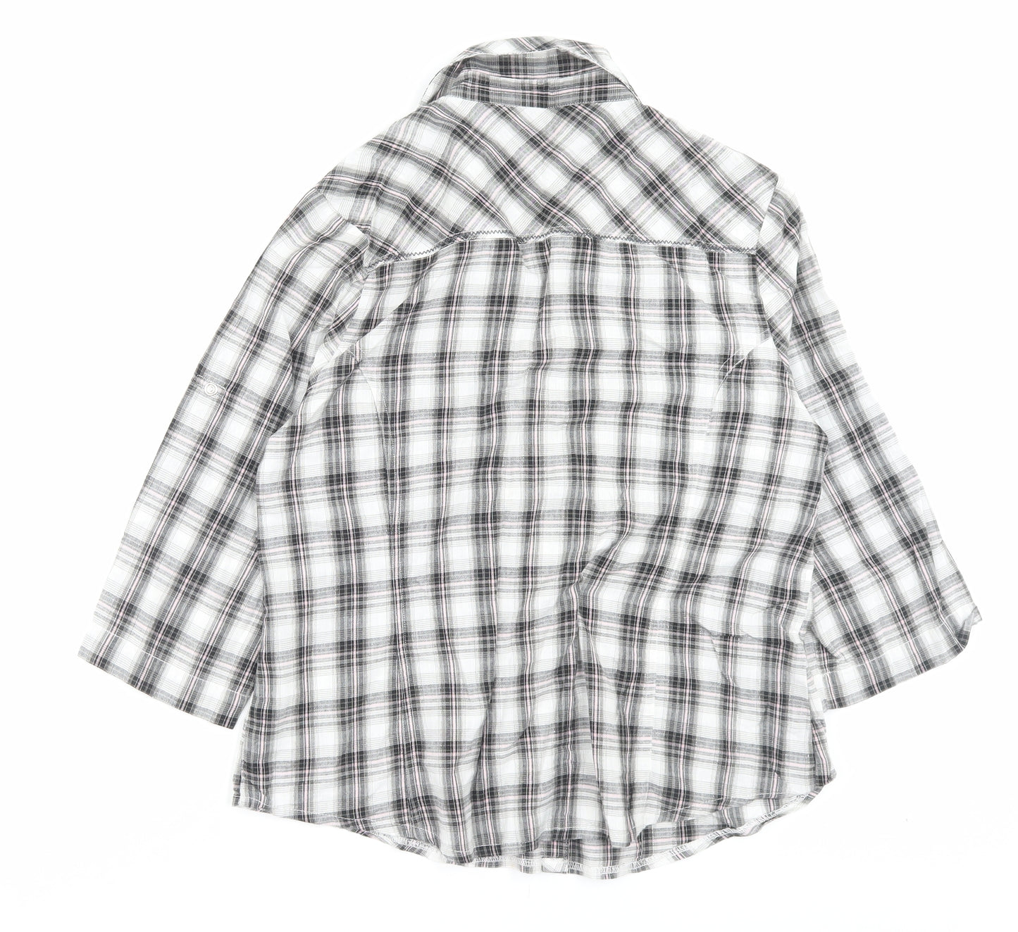 Mia Moda Womens Grey Plaid Cotton Basic Button-Up Size 16 Collared