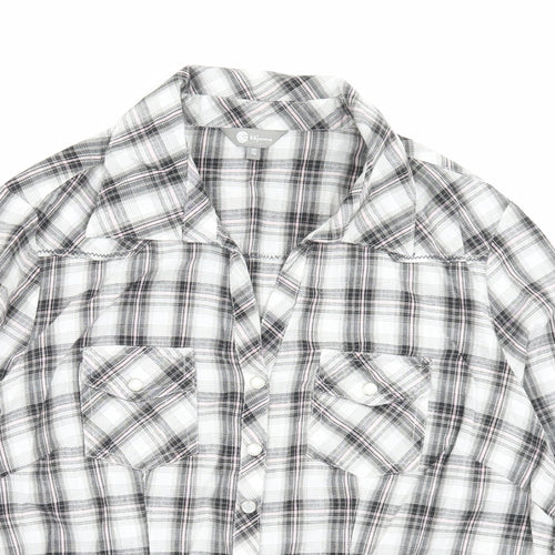 Mia Moda Womens Grey Plaid Cotton Basic Button-Up Size 16 Collared