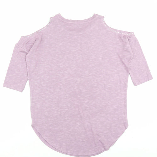 Papaya Womens Purple Viscose A-Line Size S Crew Neck Pullover - Cold Shoulder