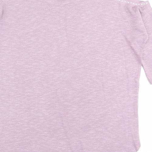 Papaya Womens Purple Viscose A-Line Size S Crew Neck Pullover - Cold Shoulder