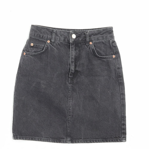 Topshop Womens Black Cotton A-Line Skirt Size 6 Button