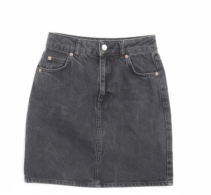 Topshop Womens Black Cotton A-Line Skirt Size 6 Button