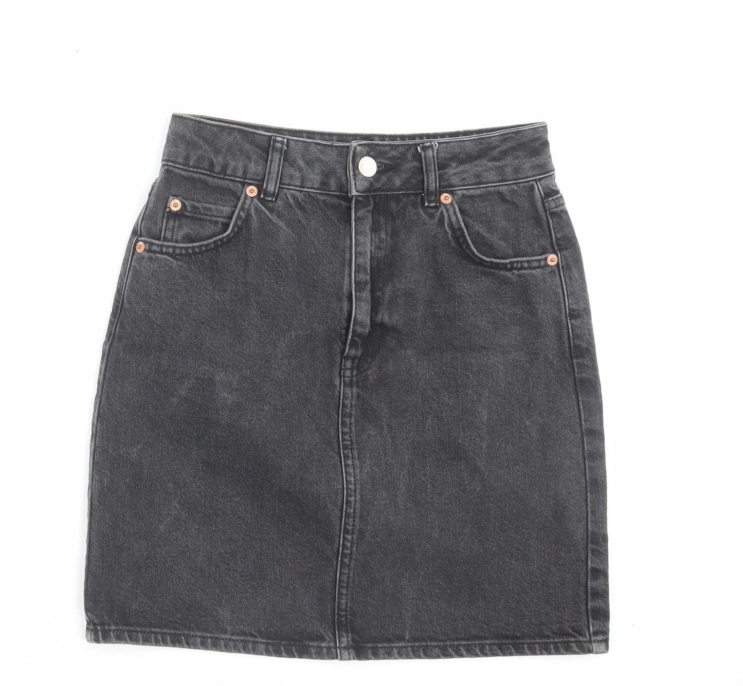 Topshop Womens Black Cotton A-Line Skirt Size 6 Button