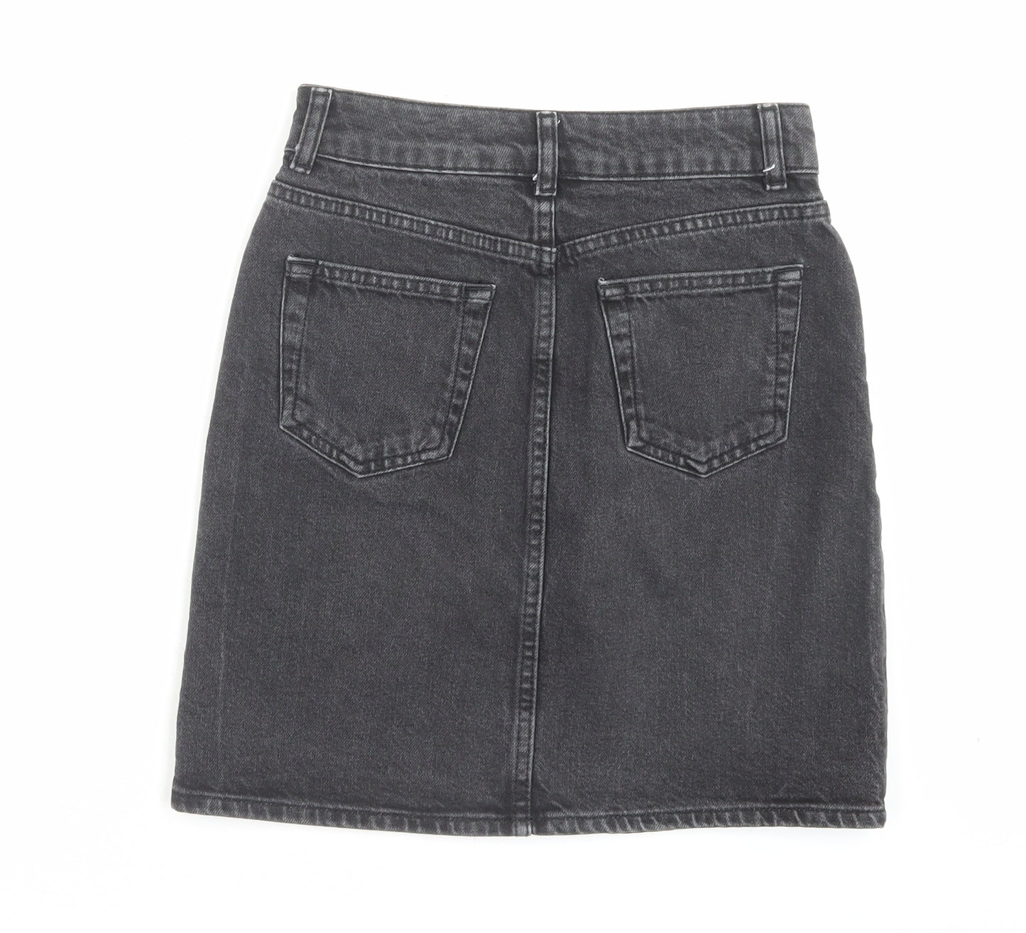 Topshop Womens Black Cotton A-Line Skirt Size 6 Button