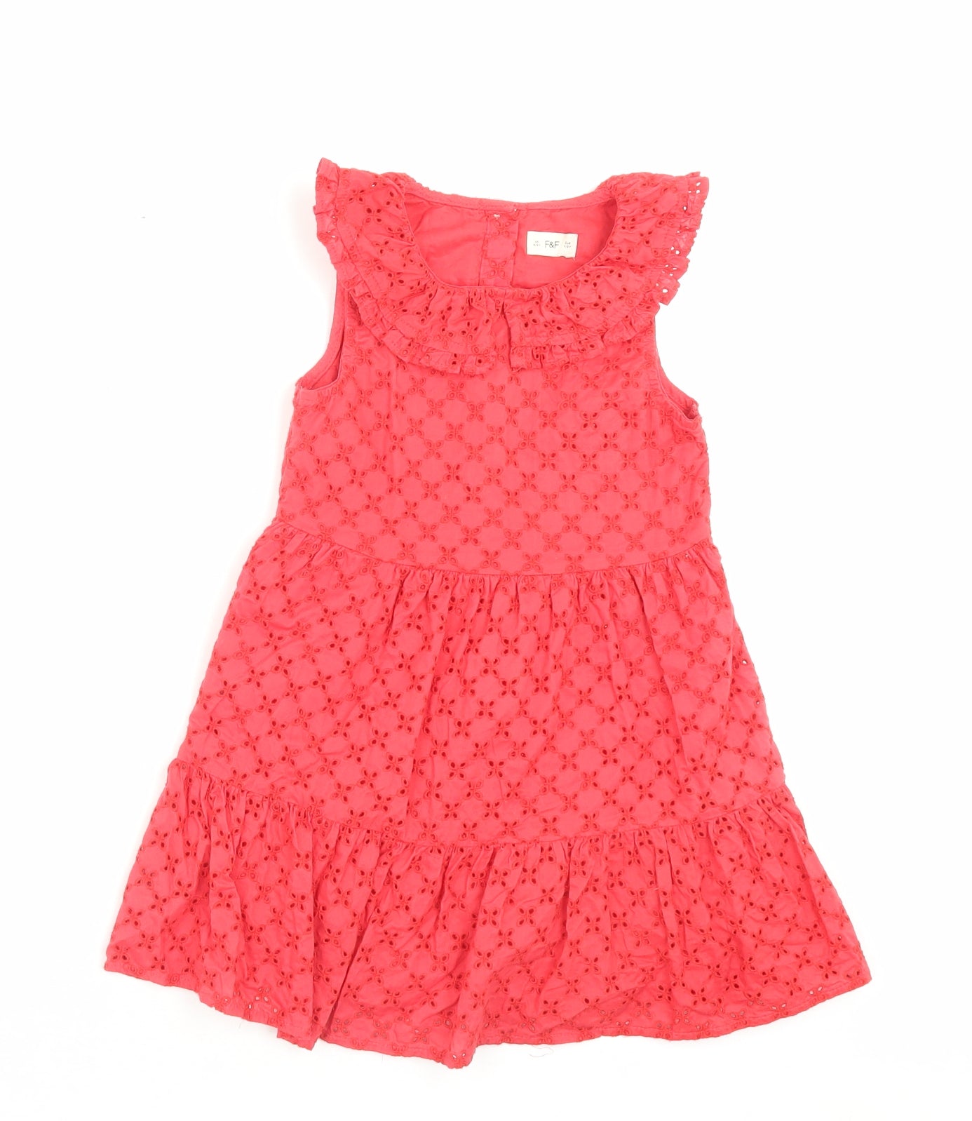 F&F Girls Pink Geometric Cotton A-Line Size 4-5 Years Collared Button