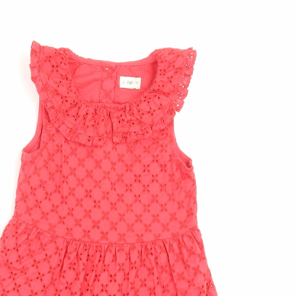 F&F Girls Pink Geometric Cotton A-Line Size 4-5 Years Collared Button