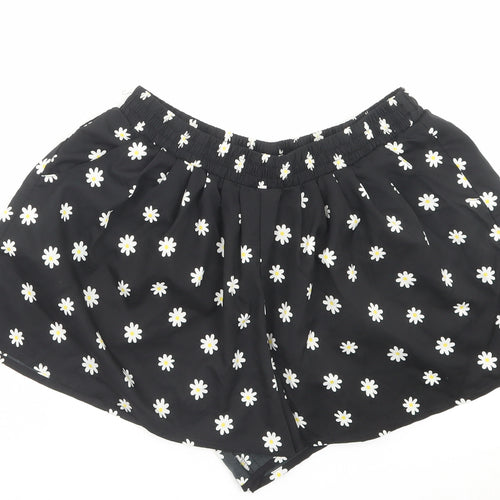 Denim & Co. Womens Black Floral Polyester Paperbag Shorts Size 10 L3 in Regular Pull On
