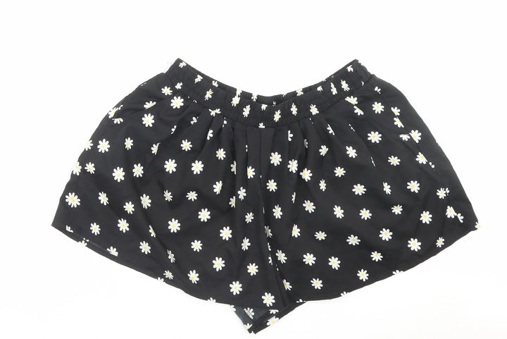 Denim & Co. Womens Black Floral Polyester Paperbag Shorts Size 10 L3 in Regular Pull On