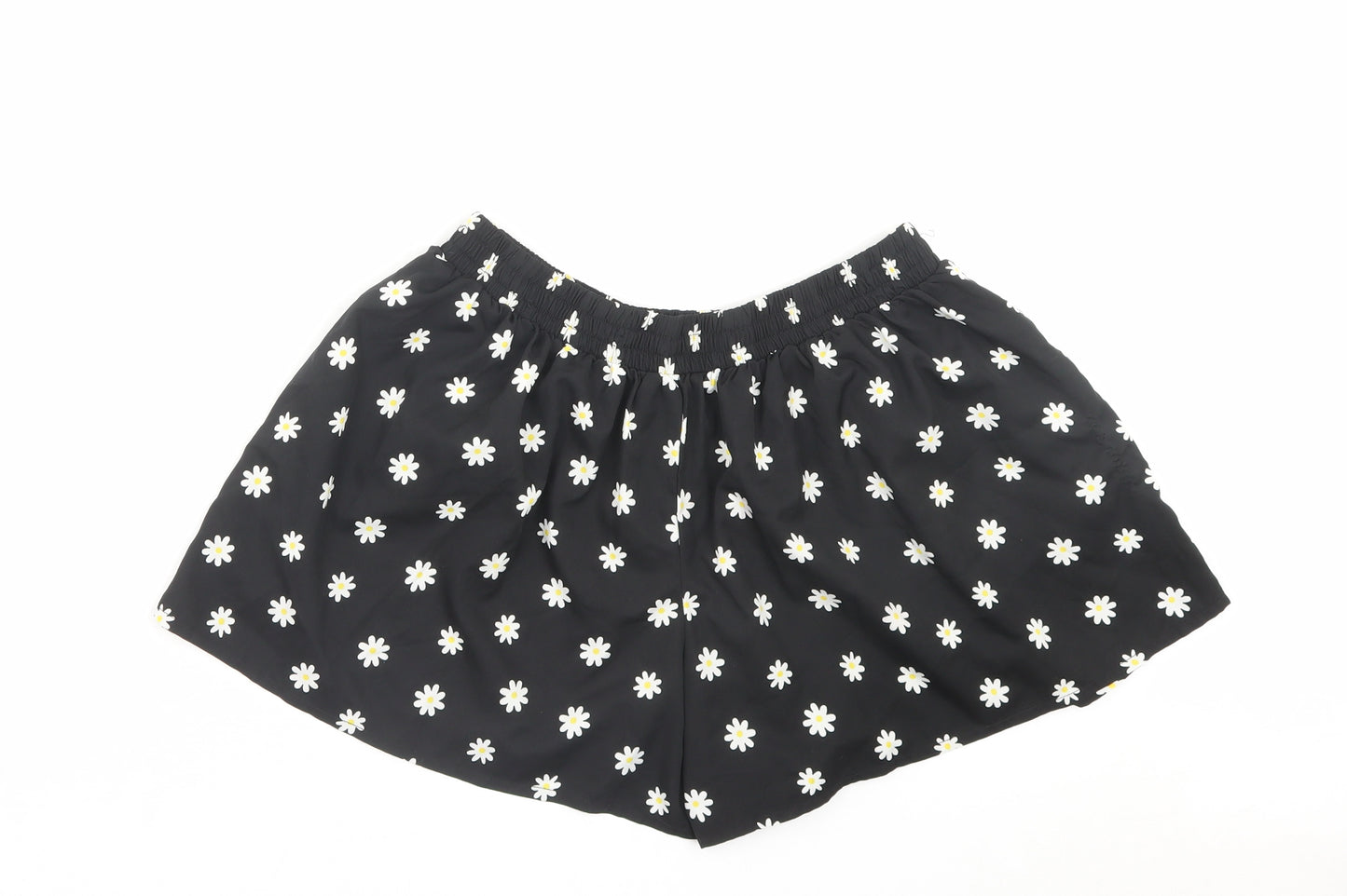 Denim & Co. Womens Black Floral Polyester Paperbag Shorts Size 10 L3 in Regular Pull On