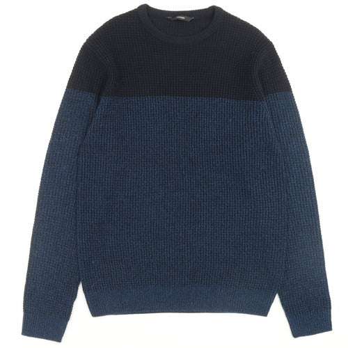 George Mens Blue Crew Neck Acrylic Pullover Jumper Size M