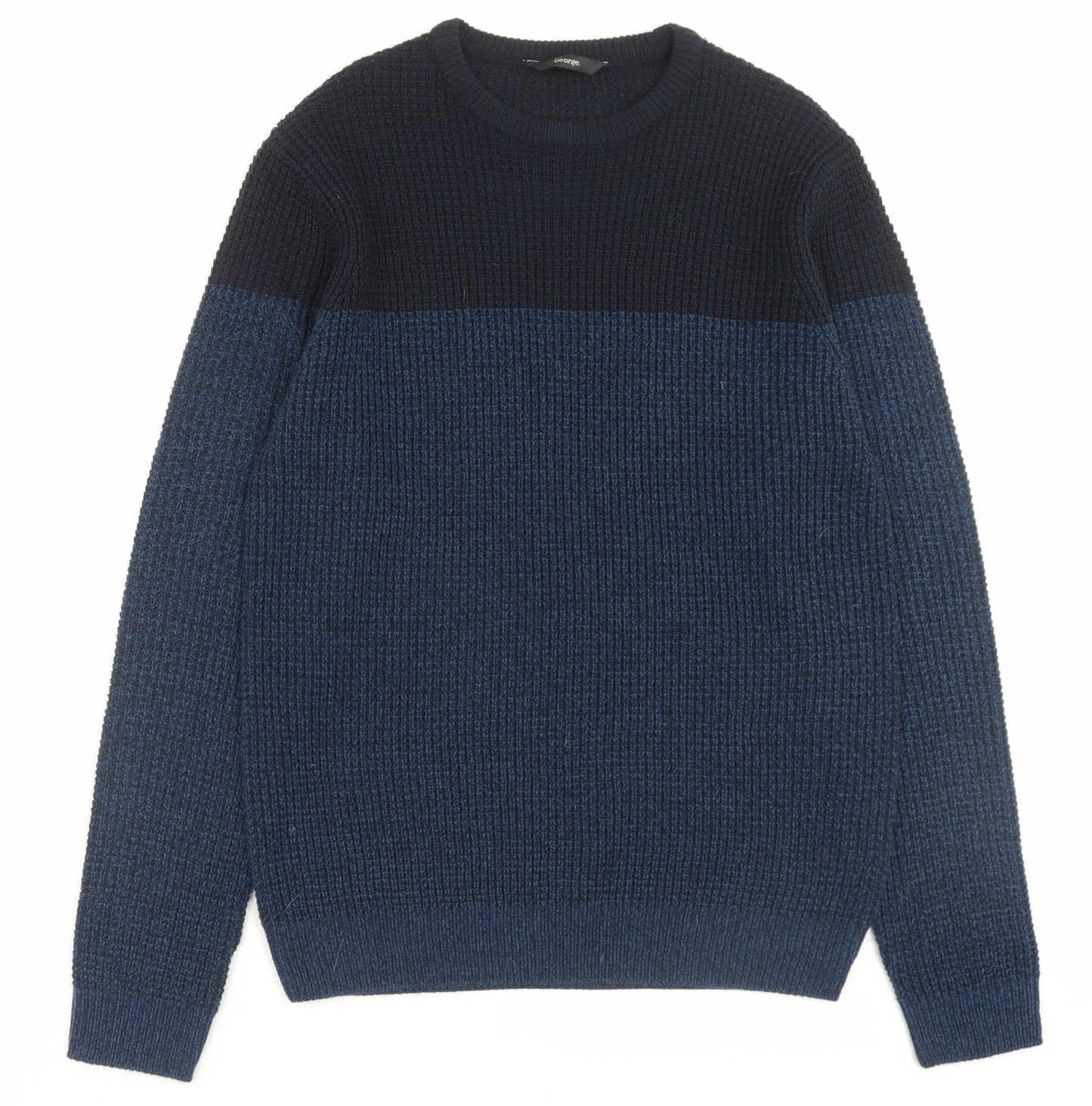 George Mens Blue Crew Neck Acrylic Pullover Jumper Size M