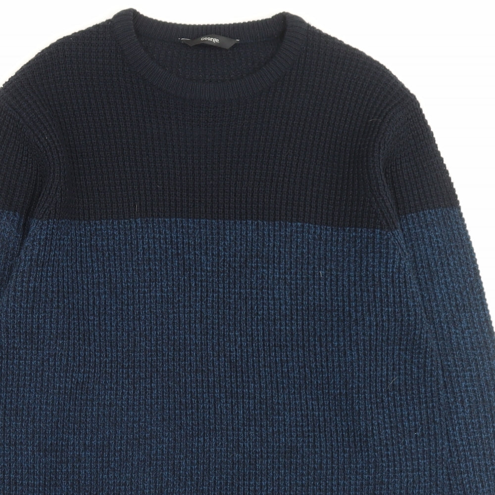 George Mens Blue Crew Neck Acrylic Pullover Jumper Size M