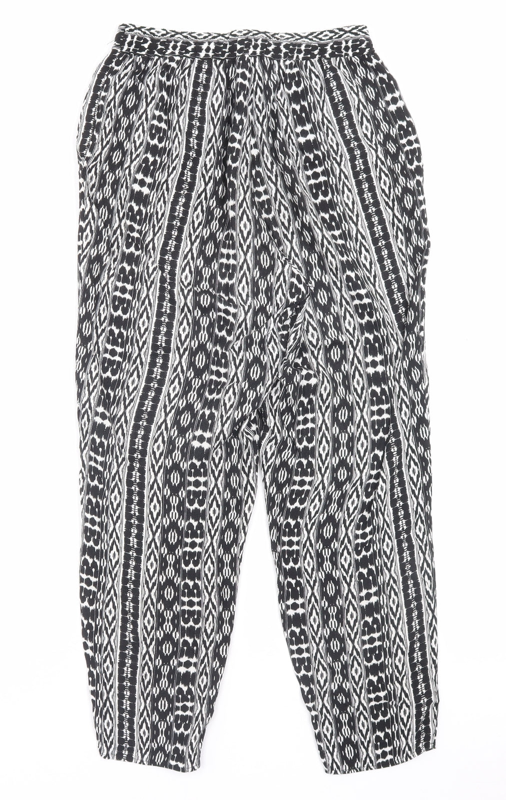 F&F Womens Black Geometric Viscose Trousers Size 8 L26 in Regular Drawstring