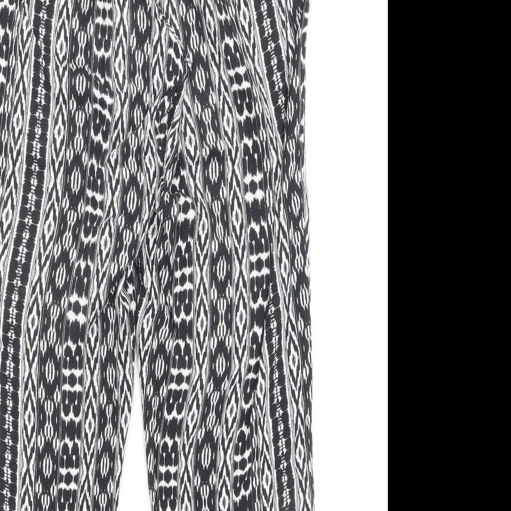 F&F Womens Black Geometric Viscose Trousers Size 8 L26 in Regular Drawstring