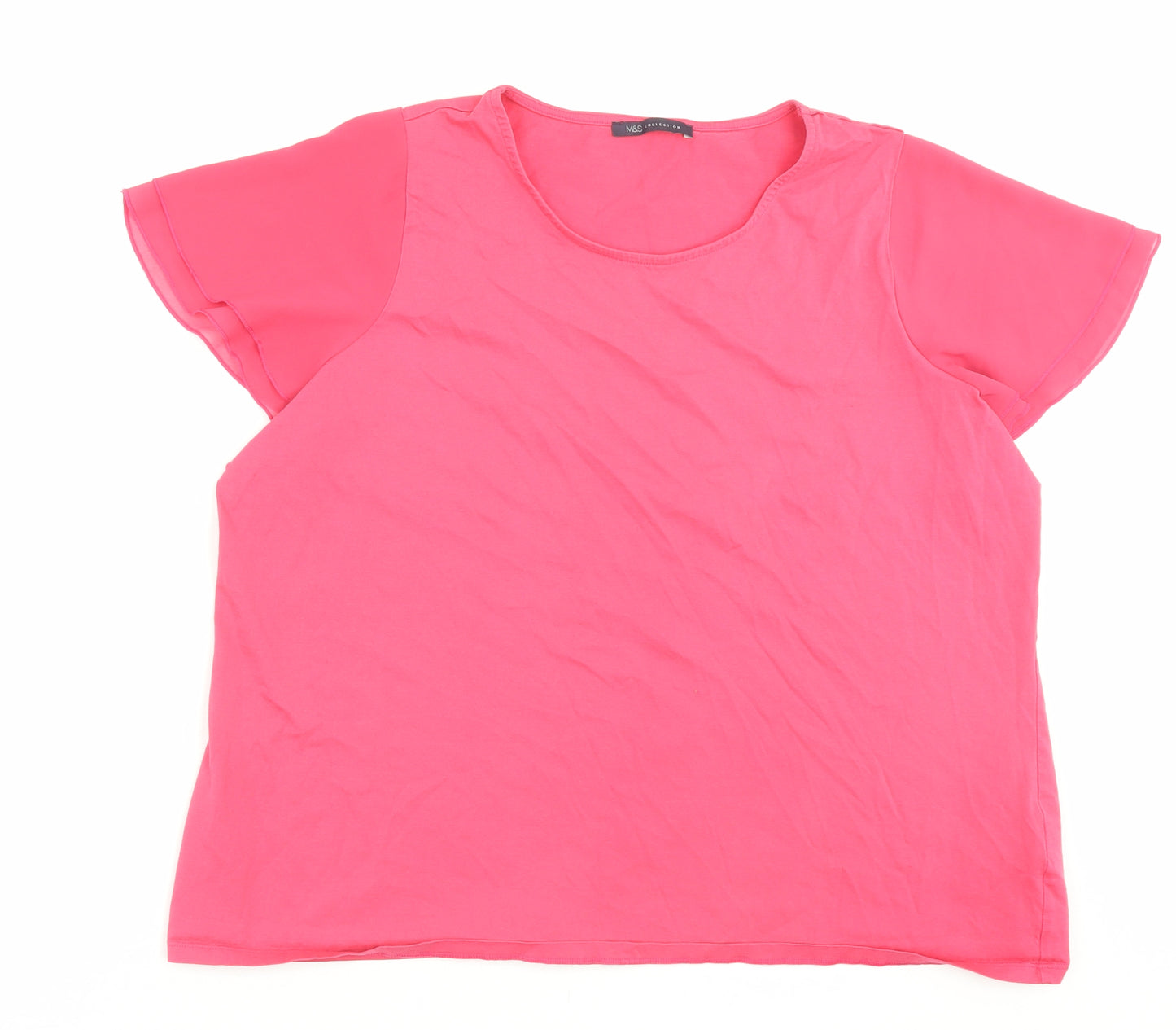 Marks and Spencer Womens Pink Cotton Basic T-Shirt Size 22 Crew Neck