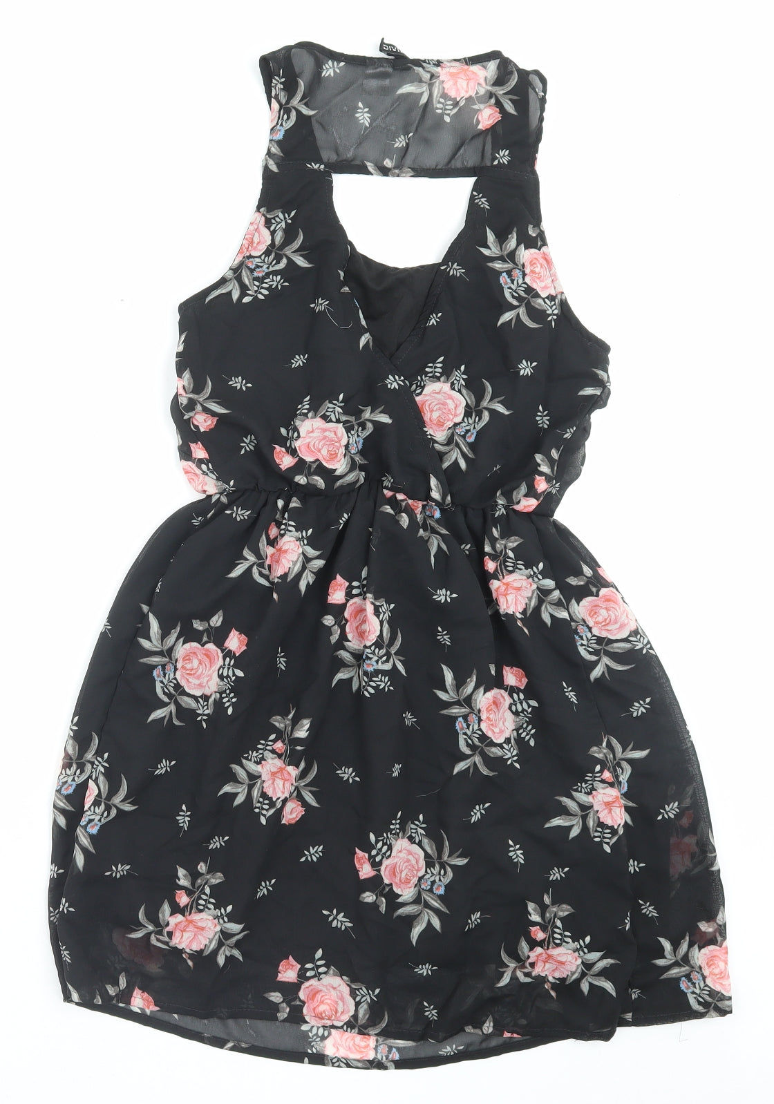 H&M Womens Black Floral Polyester A-Line Size 8 Scoop Neck Pullover