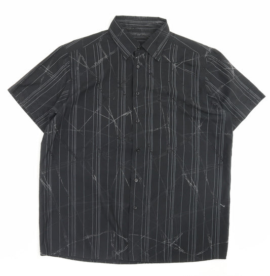 F&F Mens Black Striped Cotton Button-Up Size L Collared Button