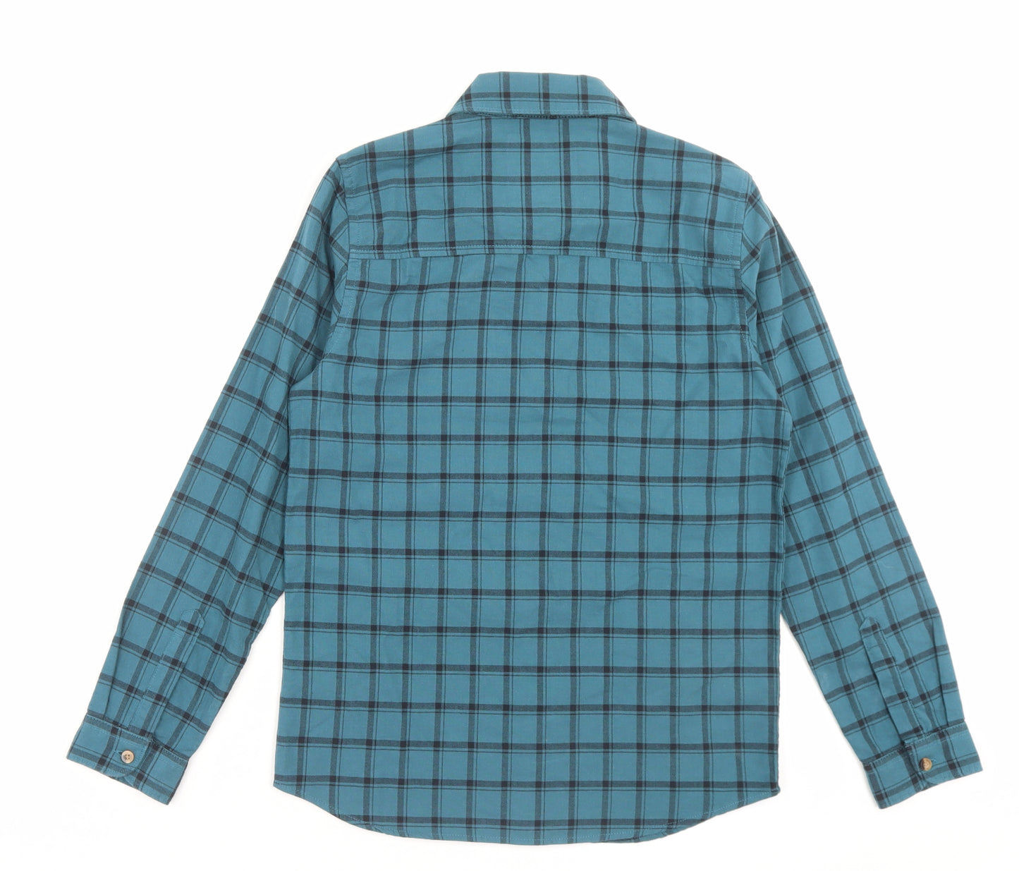 F&F Boys Blue Plaid Cotton Basic Button-Up Size 9-10 Years Collared Button
