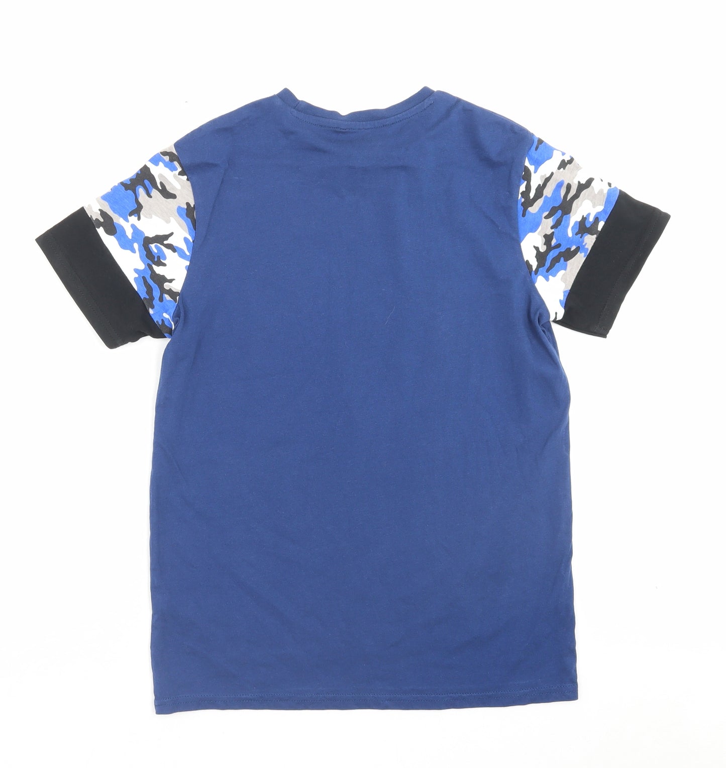 George Boys Blue Camouflage Cotton Basic T-Shirt Size 11-12 Years Crew Neck Pullover
