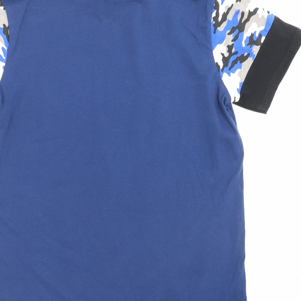 George Boys Blue Camouflage Cotton Basic T-Shirt Size 11-12 Years Crew Neck Pullover