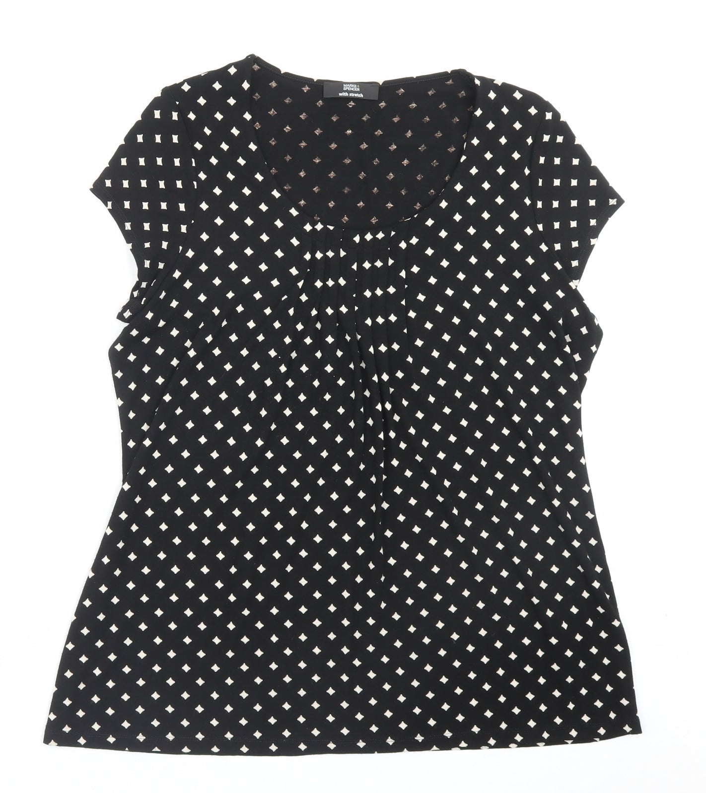 Marks and Spencer Womens Black Argyle/Diamond Viscose Basic T-Shirt Size 16 Scoop Neck
