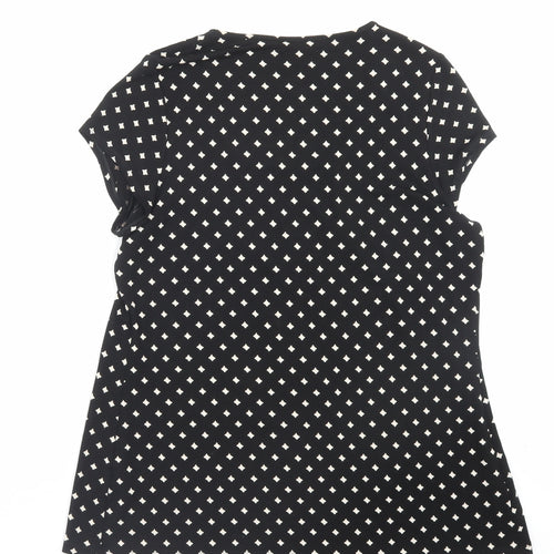 Marks and Spencer Womens Black Argyle/Diamond Viscose Basic T-Shirt Size 16 Scoop Neck