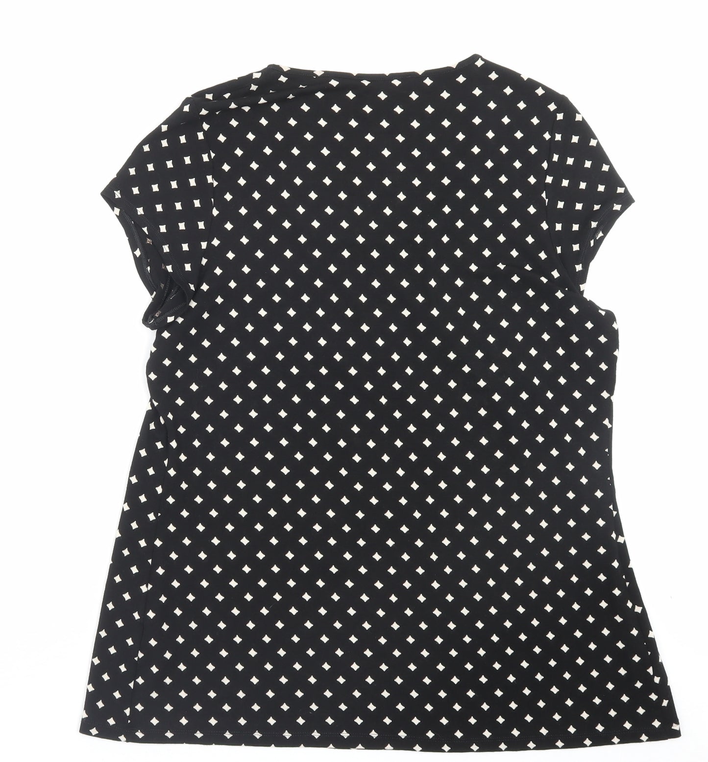 Marks and Spencer Womens Black Argyle/Diamond Viscose Basic T-Shirt Size 16 Scoop Neck