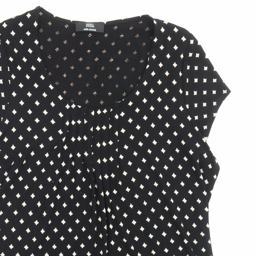 Marks and Spencer Womens Black Argyle/Diamond Viscose Basic T-Shirt Size 16 Scoop Neck