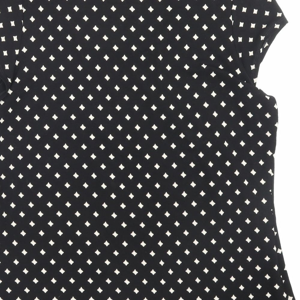 Marks and Spencer Womens Black Argyle/Diamond Viscose Basic T-Shirt Size 16 Scoop Neck