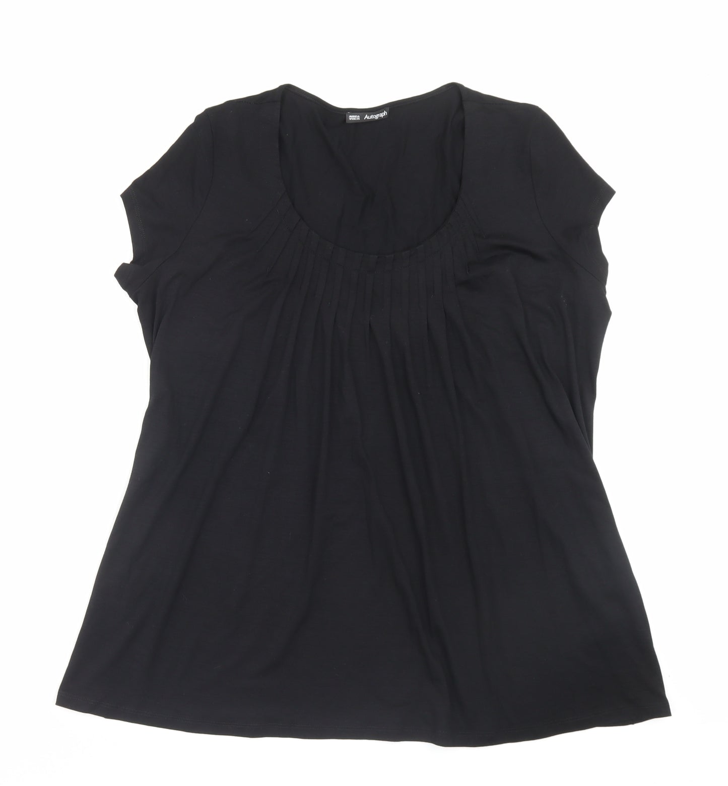 Autograph Womens Black Viscose Basic T-Shirt Size 18 Scoop Neck