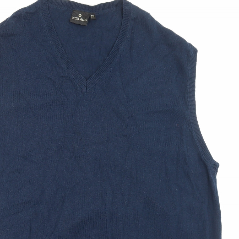 Cotton Valley Mens Blue V-Neck Cotton Vest Jumper Size 2XL