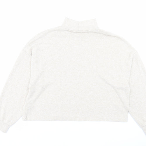 New Look Womens Beige Viscose Cropped T-Shirt Size M High Neck