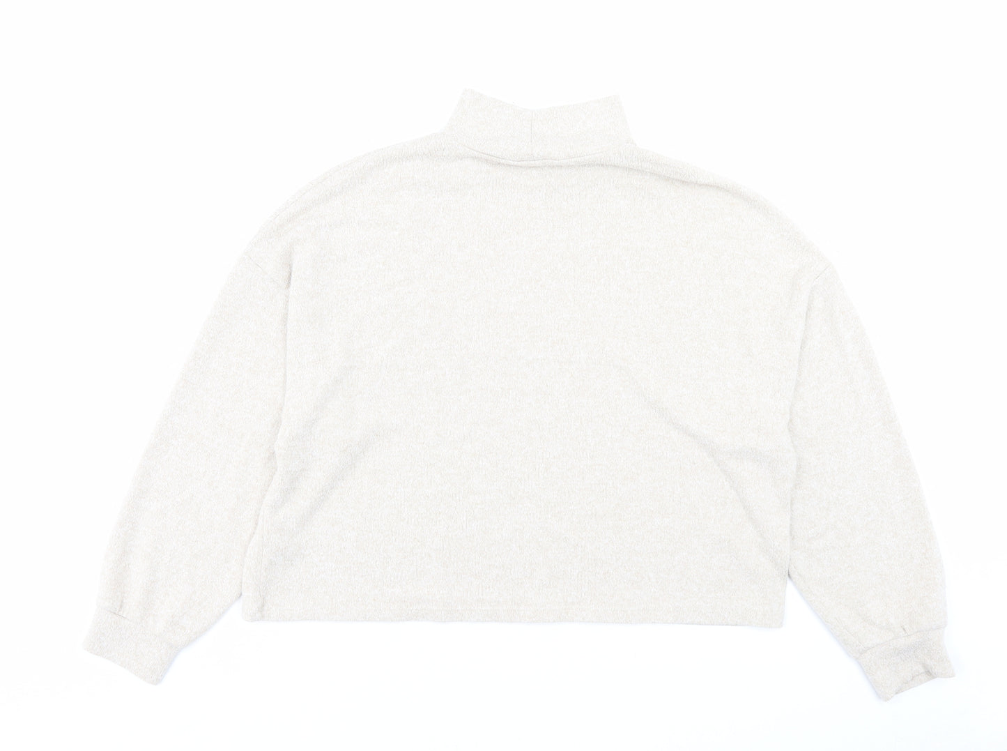 New Look Womens Beige Viscose Cropped T-Shirt Size M High Neck