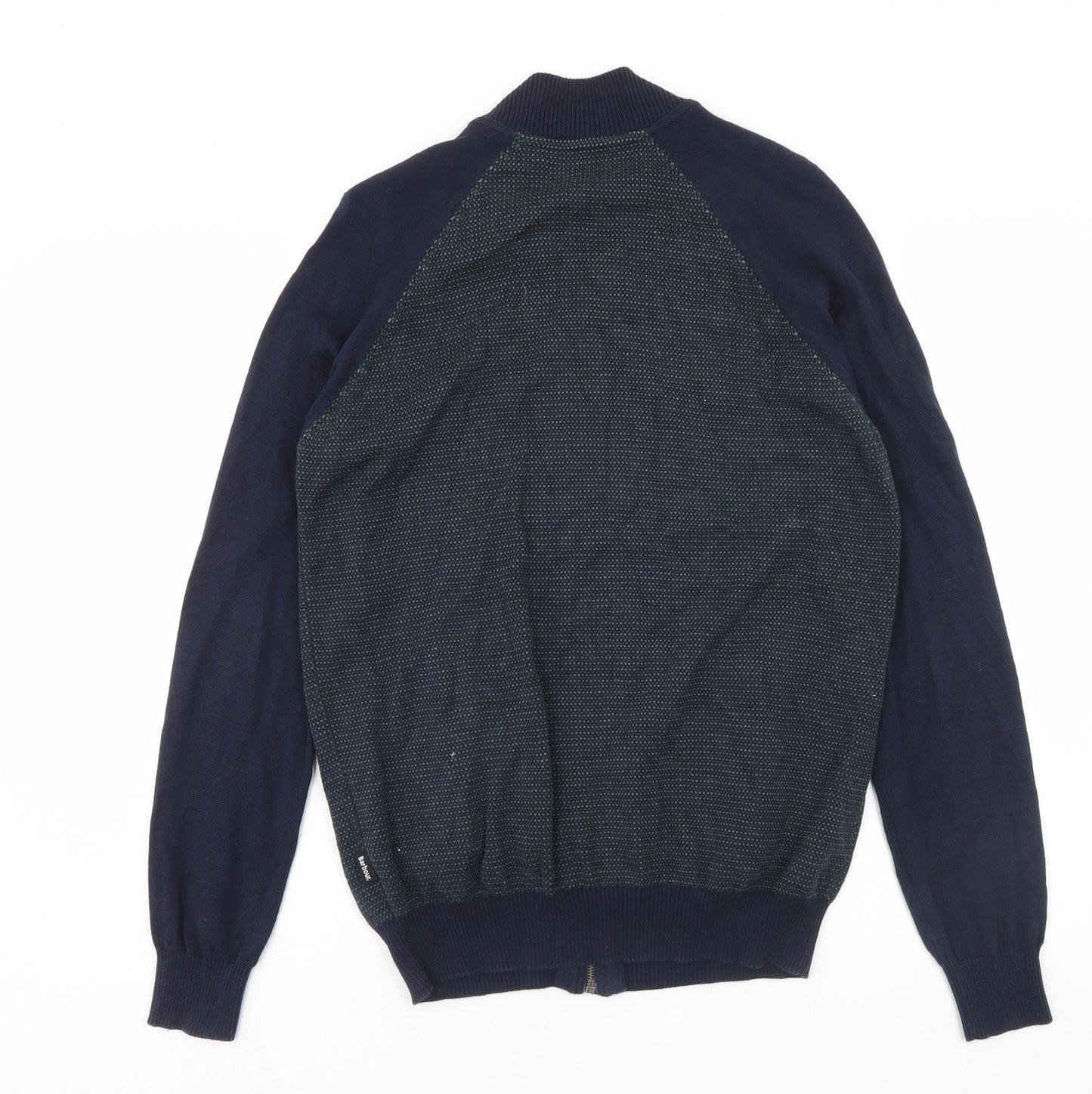 Barbour Mens Blue V-Neck Geometric Cotton Full Zip Jumper Size M