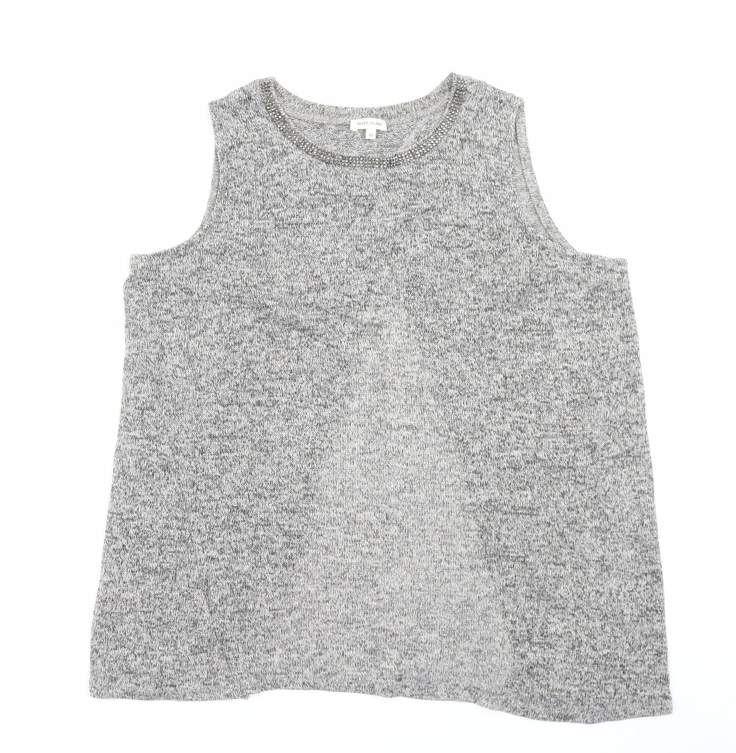 River Island Womens Grey Polyester Basic Tank Size 10 Crew Neck