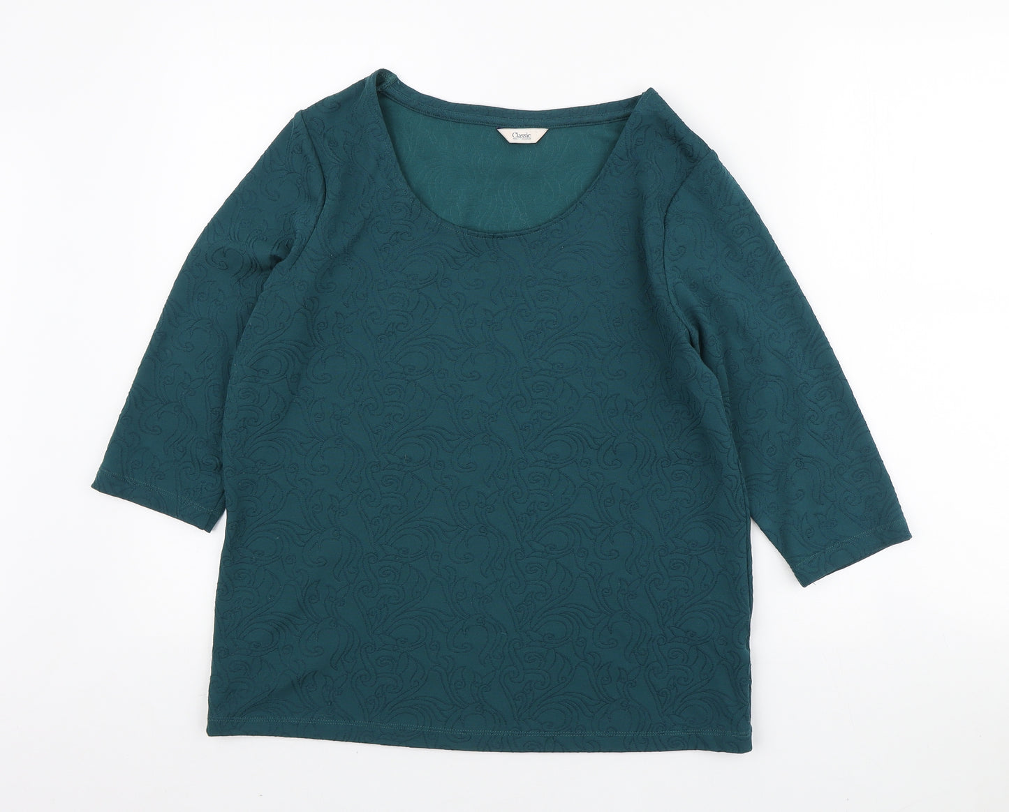 Marks and Spencer Womens Green Paisley Polyester Basic T-Shirt Size 14 Boat Neck