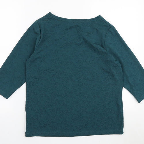 Marks and Spencer Womens Green Paisley Polyester Basic T-Shirt Size 14 Boat Neck