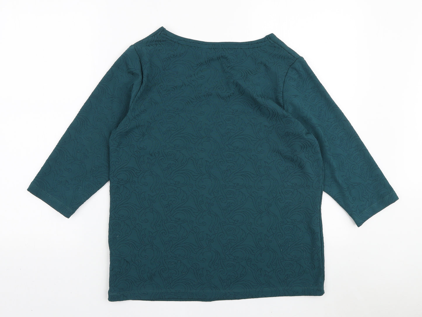 Marks and Spencer Womens Green Paisley Polyester Basic T-Shirt Size 14 Boat Neck