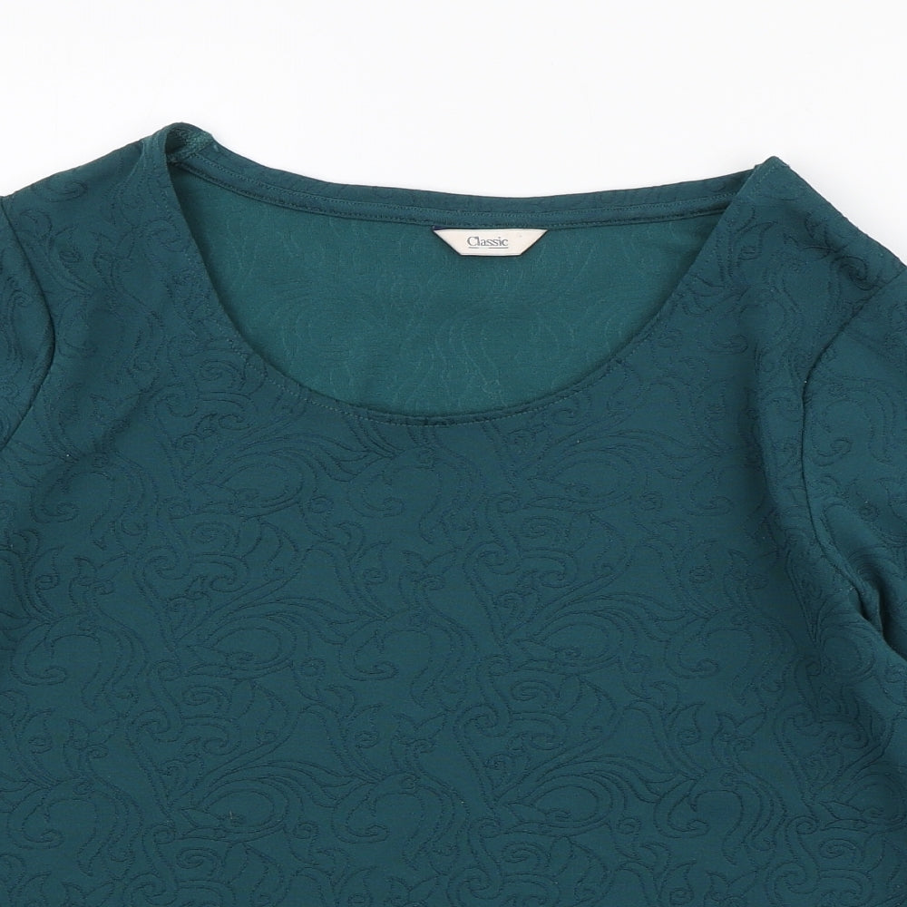 Marks and Spencer Womens Green Paisley Polyester Basic T-Shirt Size 14 Boat Neck